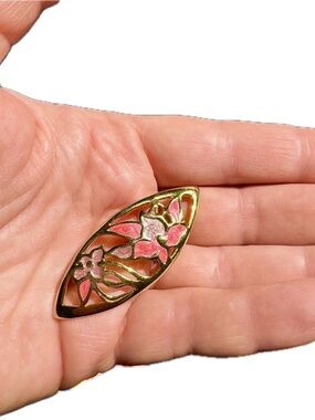 Vintage Gold-Tone Pink & Lavender Floral Enamel Brooch